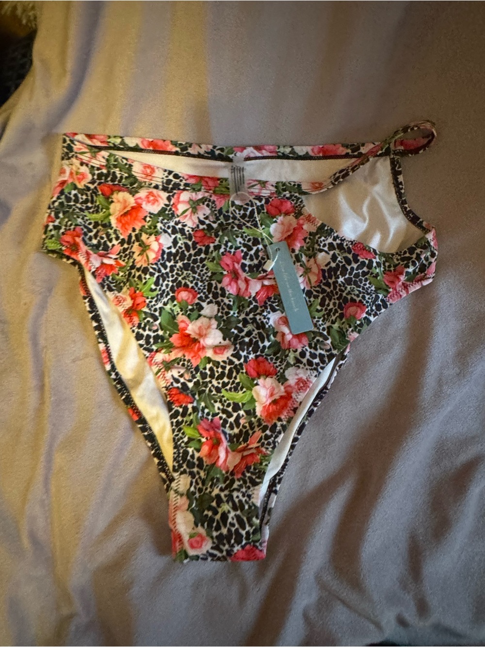 Floral & Leopard High-Waist Bikini Bottom - Pink, Green, Black